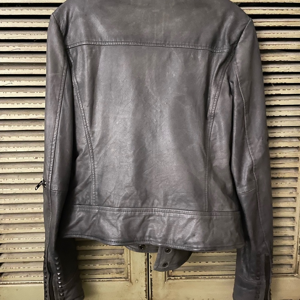 Muubaa gray leather studded biker moto jacket - Picture 4 of 10